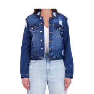 GOGO Jeans Women's Juniors Destructed Denim Jacket